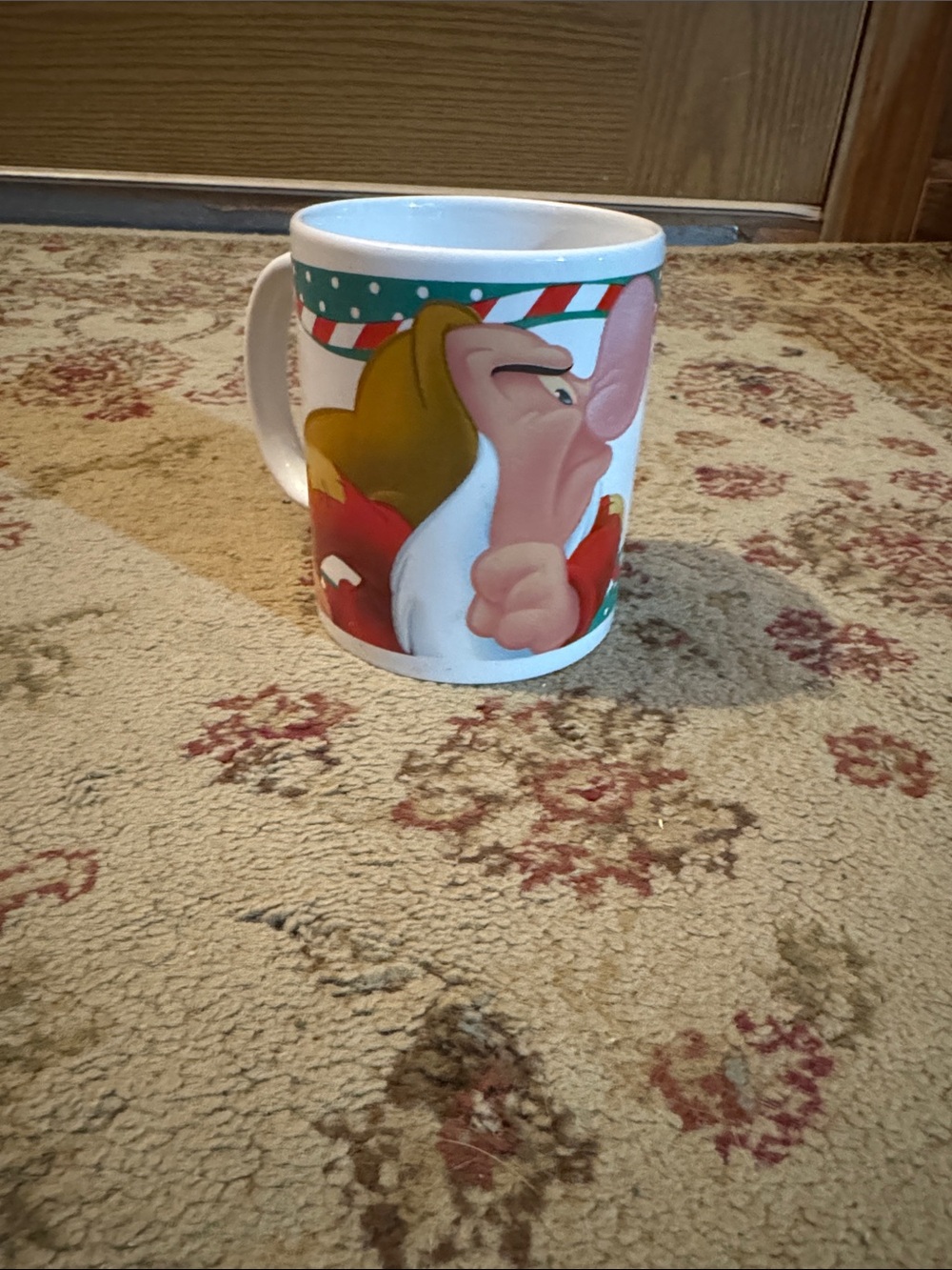 Disney GRUMPY White Mug with Red and Green Holiday Trim CHRISTMAS MUG